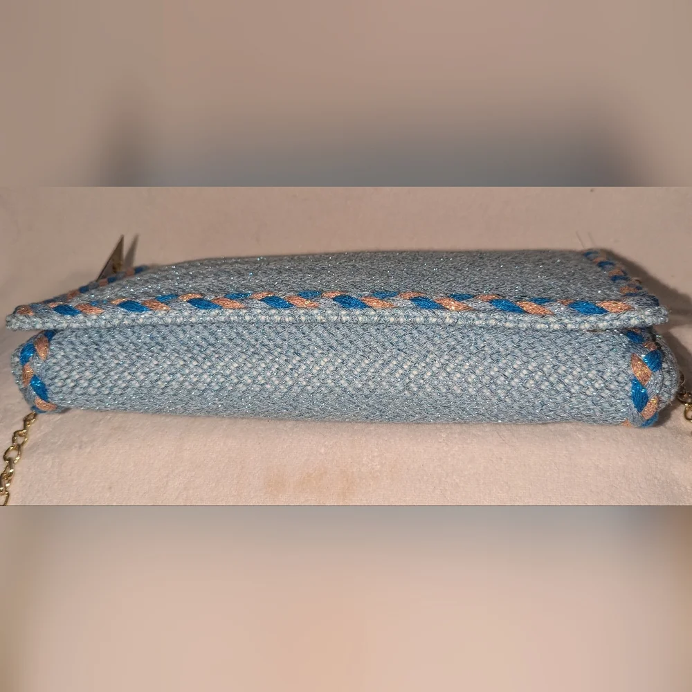 PHO Firenze Blue and Gold Chain Women's  envelope style bag.
